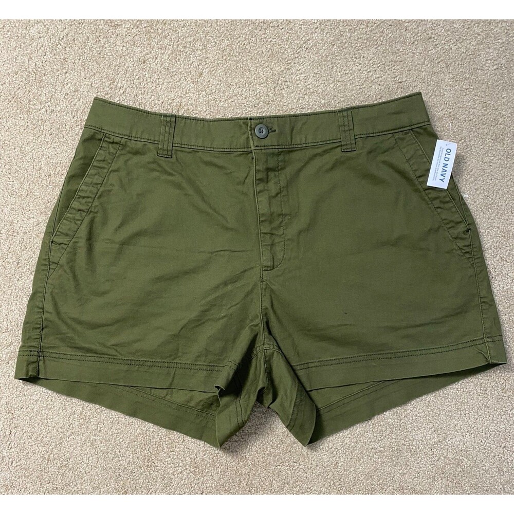 Old Navy Womens Green Short Size XL Cotton 3.5" Inseam High Rise Pocket Strech